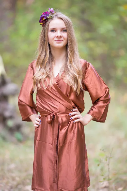 Satin silk Kimono bridesmaids robes- Solid  Copper Color Robes