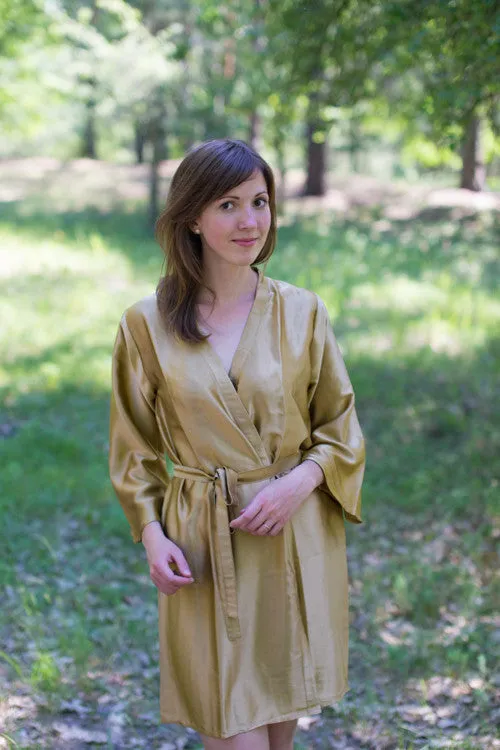 Satin silk Kimono bridesmaids robes- Solid  Dull Gold Robes