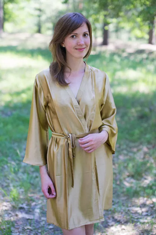 Satin silk Kimono bridesmaids robes- Solid  Dull Gold Robes