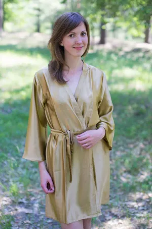Satin silk Kimono bridesmaids robes- Solid  Dull Gold Robes