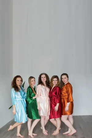 Satin silk Kimono bridesmaids robes- Solid  Emerald Green Robes