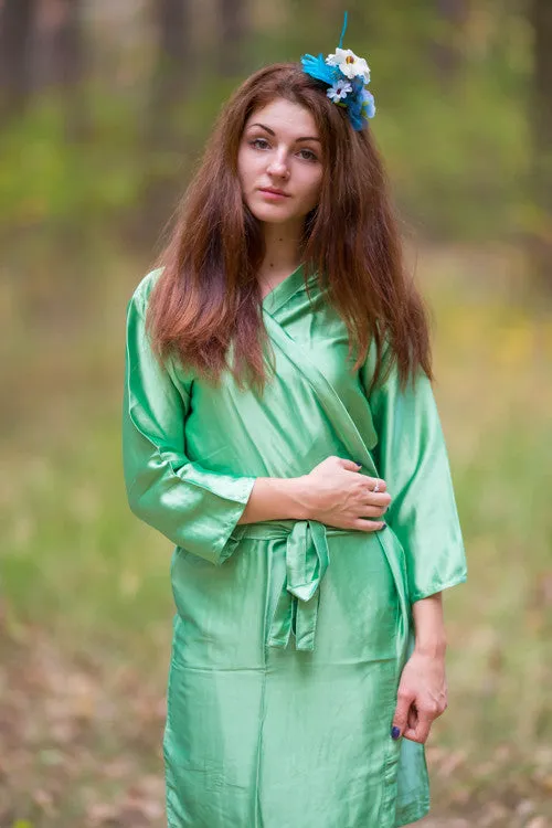 Satin silk Kimono bridesmaids robes- Solid  Green Color Robes