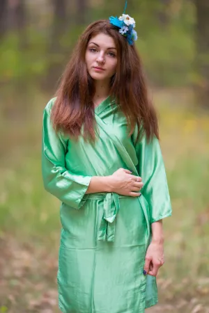 Satin silk Kimono bridesmaids robes- Solid  Green Color Robes
