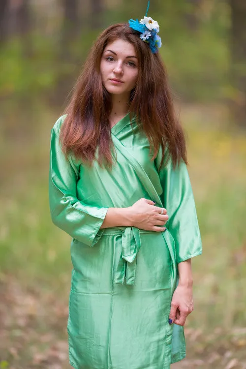 Satin silk Kimono bridesmaids robes- Solid  Green Color Robes