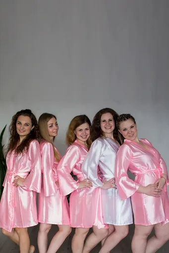 Satin silk Kimono bridesmaids robes- Solid  Pink Color Robes