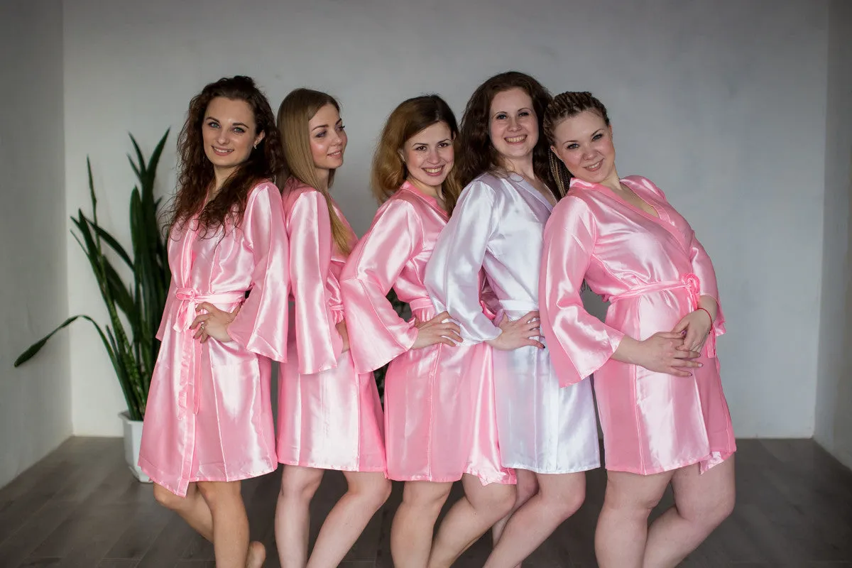 Satin silk Kimono bridesmaids robes- Solid  Pink Color Robes