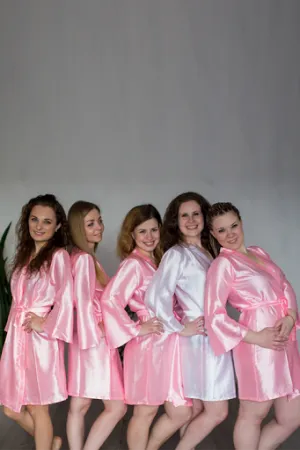 Satin silk Kimono bridesmaids robes- Solid  Pink Color Robes