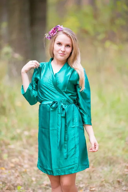Satin silk Kimono bridesmaids robes- Solid Teal Color Robes