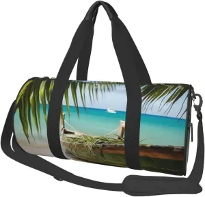 Seaside Boat Coconut Leaves Print Travel Duffel Bags With Pocket And Adjustable Strap Large Gym Bag Fashion Yoga Bag For Women Men