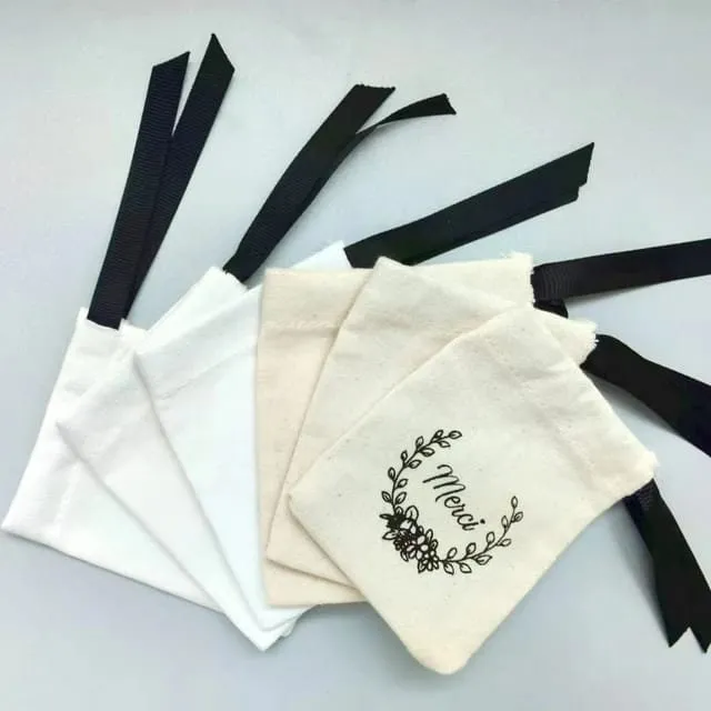Set of 10 2050100 Natural Cotton Drawstring Pouch, Eco-Friendly Cotton Bags With Drawstring For Jewelry Packaging, Reusable Package Bag