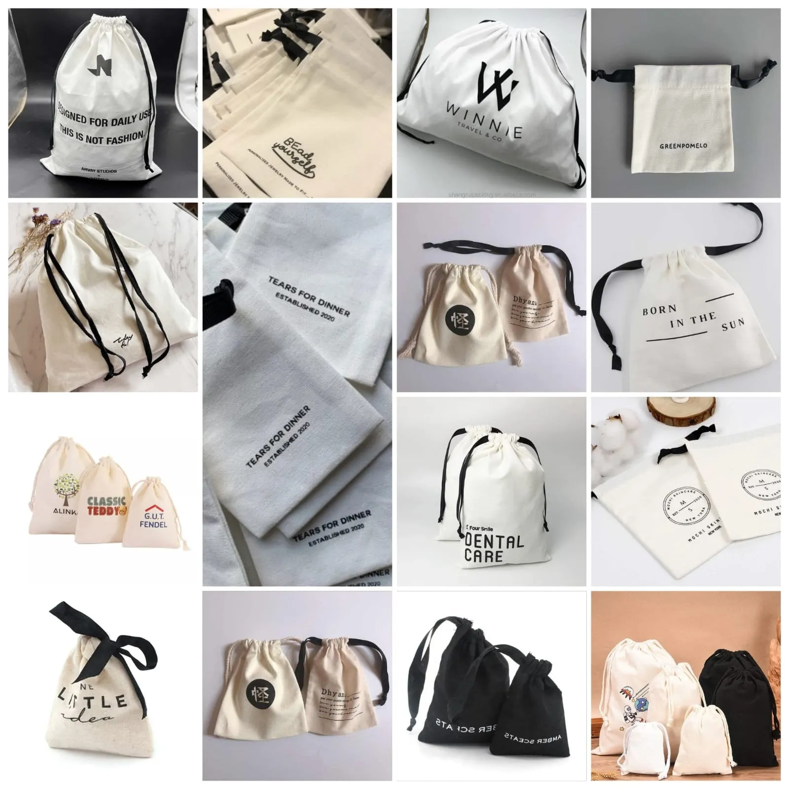 Set of 10 2050100 Natural Cotton Drawstring Pouch, Eco-Friendly Cotton Bags With Drawstring For Jewelry Packaging, Reusable Package Bag