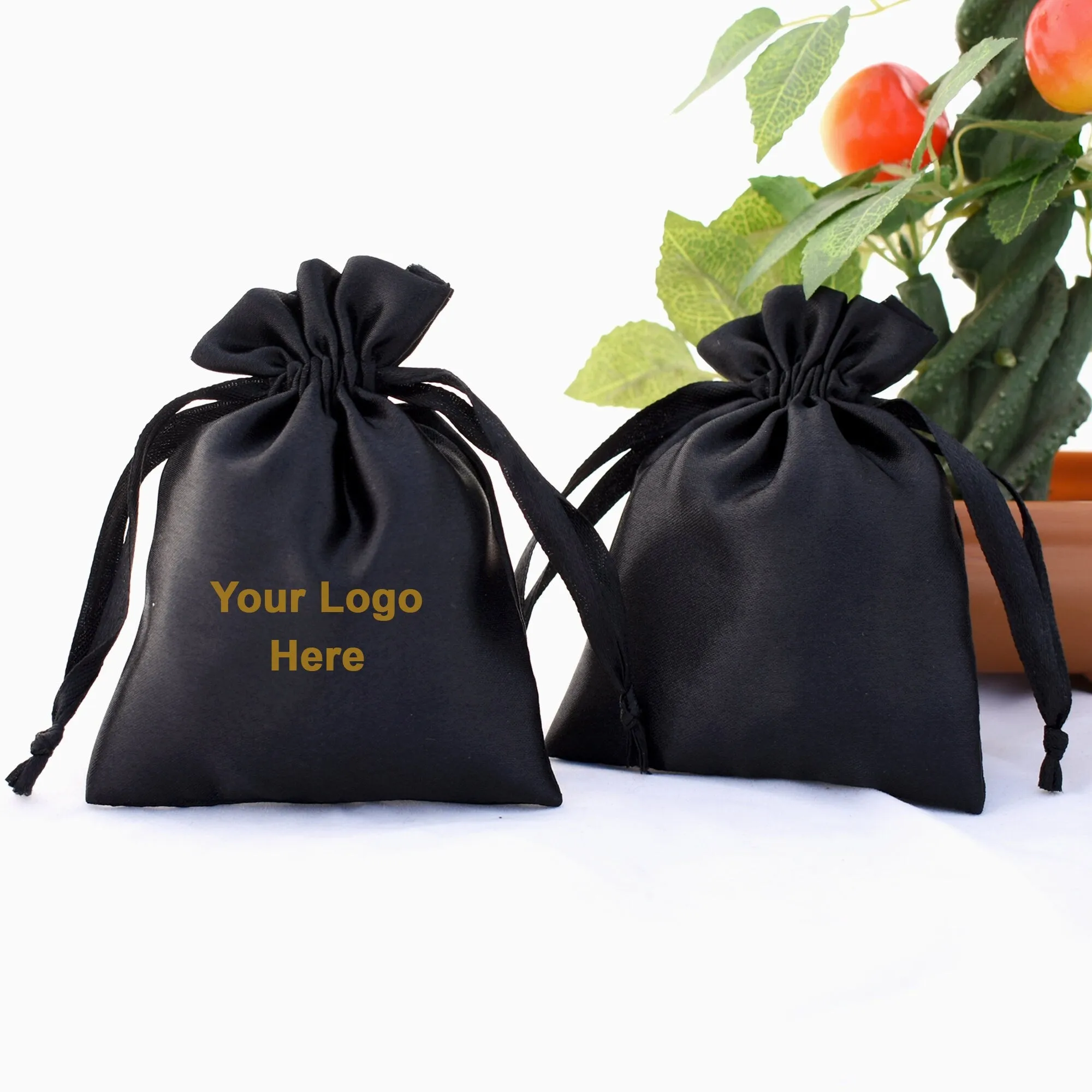 Set of 20/100White Satin Favor Bags Personalised satin favor bags,Personalised logo favor bags, For Wedding Favors, Baby Shower, Jewelry