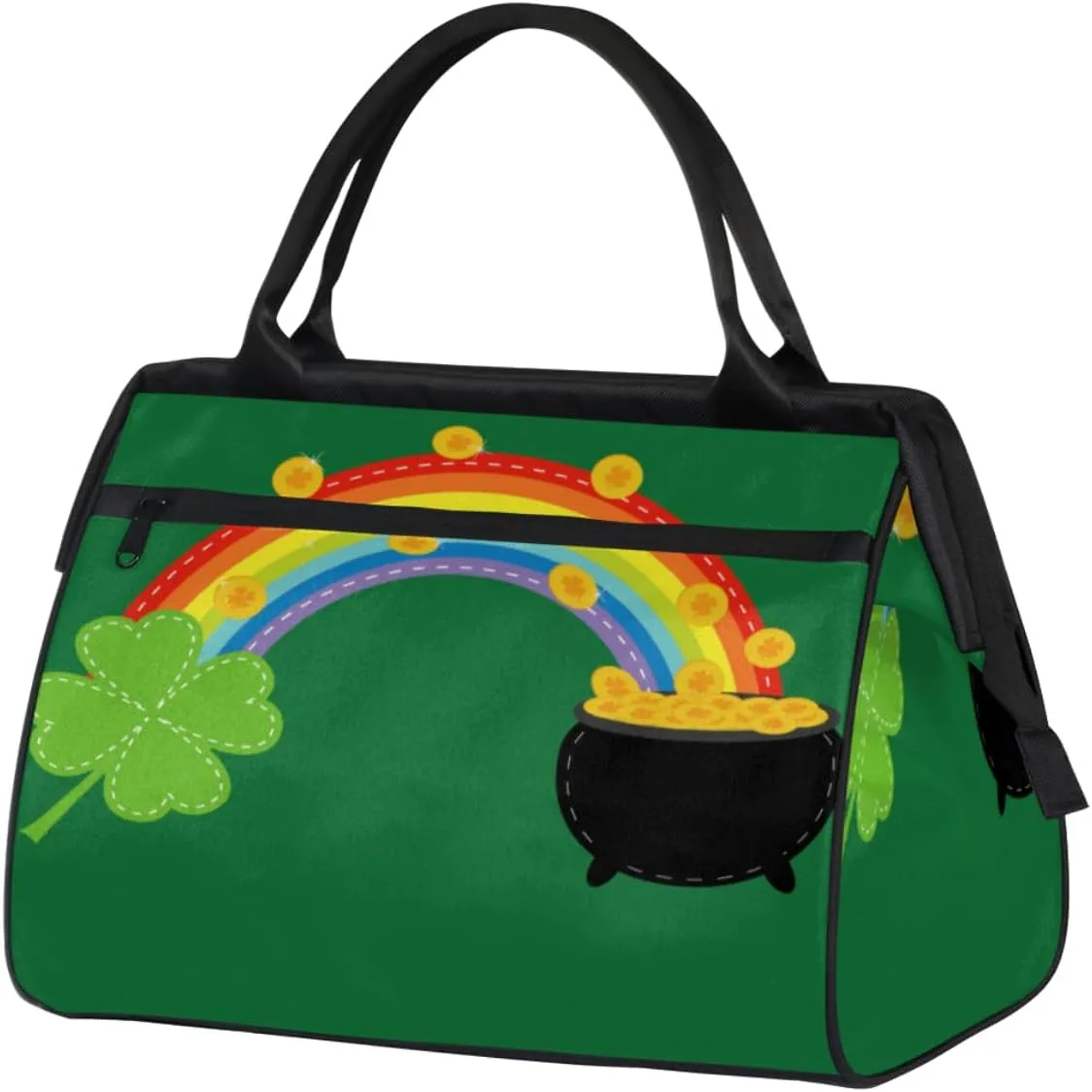 Shamrock Rainbow Coin Pot Travel Duffel Bag Sports Travel Duffel Bag Waterproof Durable Large Gym Tote Bag Weekender Overnight Bag for Women Travel Gym Yoga