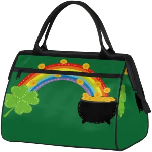 Shamrock Rainbow Coin Pot Travel Duffel Bag Sports Travel Duffel Bag Waterproof Durable Large Gym Tote Bag Weekender Overnight Bag for Women Travel Gym Yoga