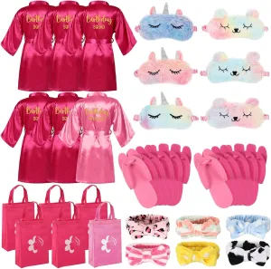 Shihanee 30 Pcs Spa Party Supplies for Girls, 6 Satin Robes Birthday Princess Squad Kids Sleepover Birthday Spa Party Set Kit