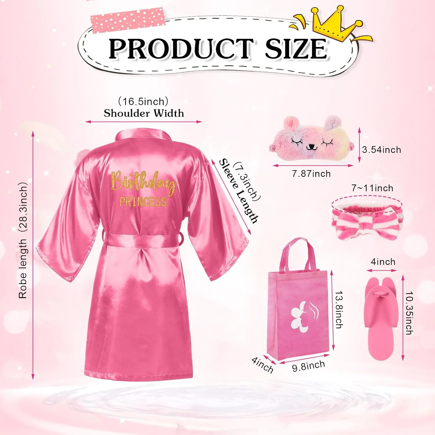 Shihanee 30 Pcs Spa Party Supplies for Girls, 6 Satin Robes Birthday Princess Squad Kids Sleepover Birthday Spa Party Set Kit