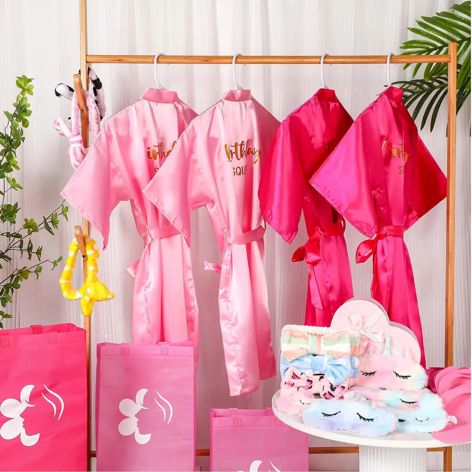 Shihanee 30 Pcs Spa Party Supplies for Girls, 6 Satin Robes Birthday Princess Squad Kids Sleepover Birthday Spa Party Set Kit