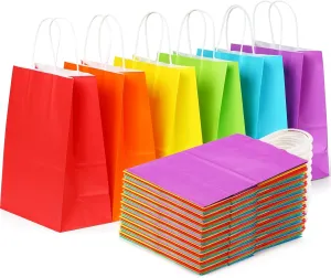 SHOPDAY 36 PCS Party Favor Bags 8x4.25x10.5 Gift Bags with Handles Bulk, Rainbow Kraft Paper Bags Goodie Bags 6 Assorted Colors Birthday Gift Bags Medium Sizes for Kids Wedding Craft Baby Shower Christmas