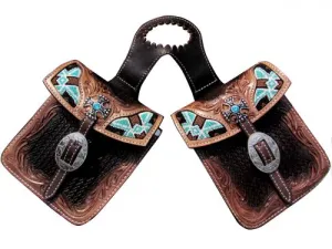 Showman Basketweave Tooled Leather Horn Bag with Beaded Inlay