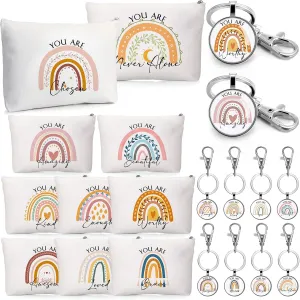 Sieral 20 Pcs Inspirational Gifts for Women Cosmetic Makeup Bags and Keychains Bulk with Inspirational Quotes Appreciation Gifts for Women Mom Nurse Teacher Graduation Employee(Rainbow)