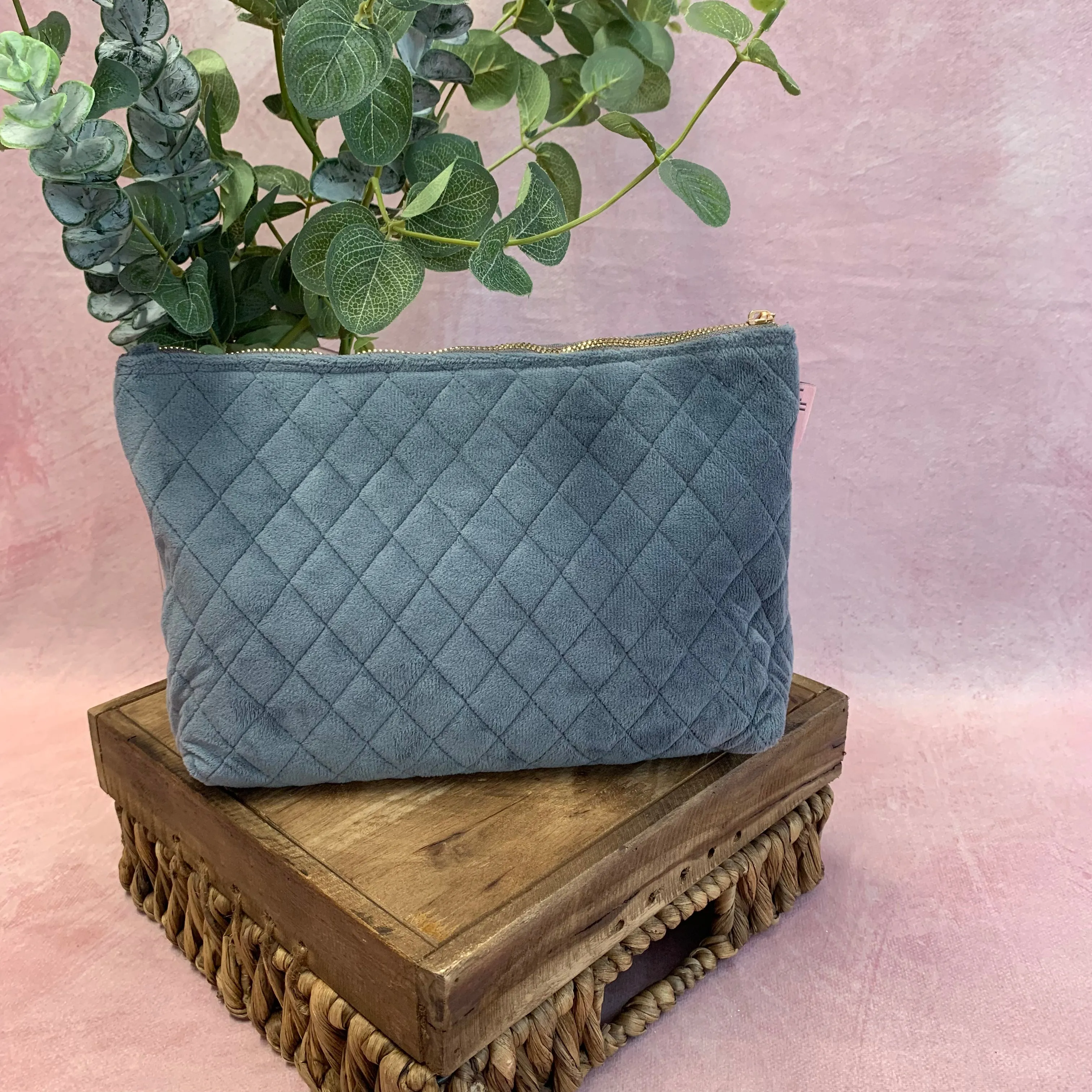 Signature Cosmetic Bag - Grey Velour (to match Dusky Pink)