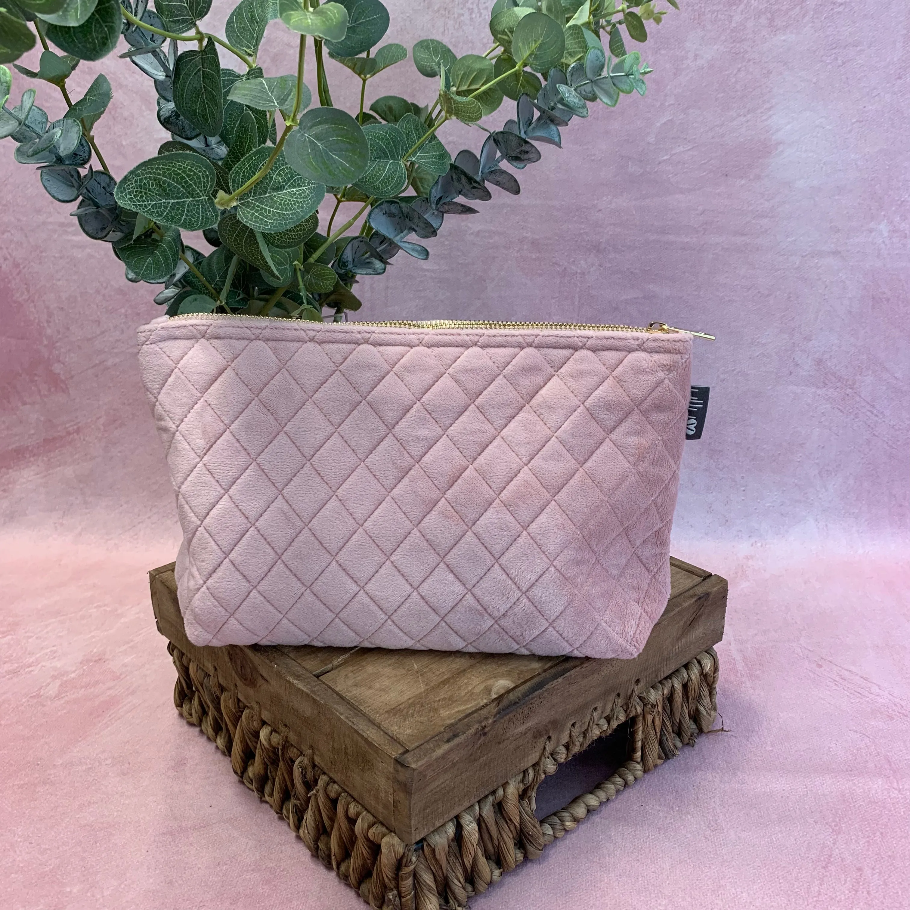 Signature Cosmetic Bag - Pink Velour (to match Dark Grey)