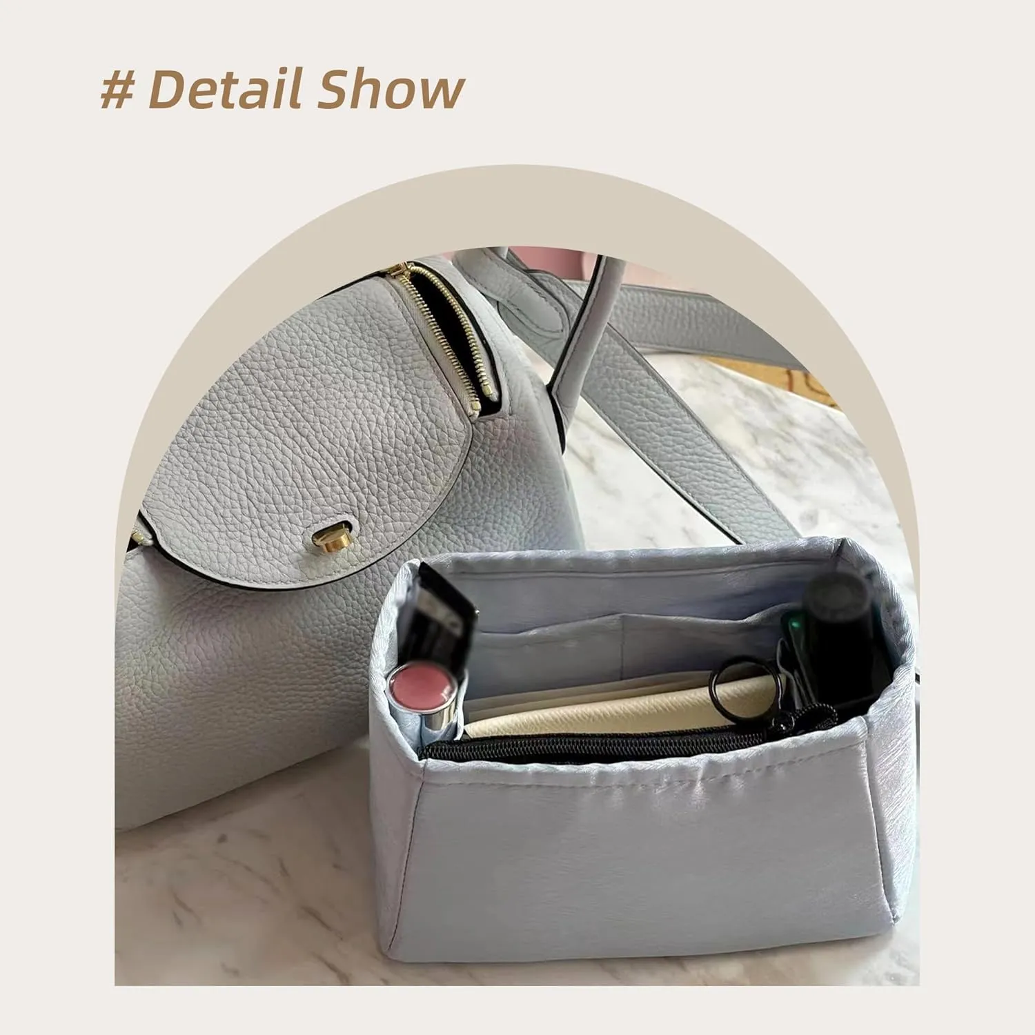 Silk Purse Organizer Insert Fits Lindy19/26/30/34 bags, Silky Soft Bag Shaper for Women Luxury Handbag Tote, Lightweight Inner Bag(LD19/Mini,Blue Pale)