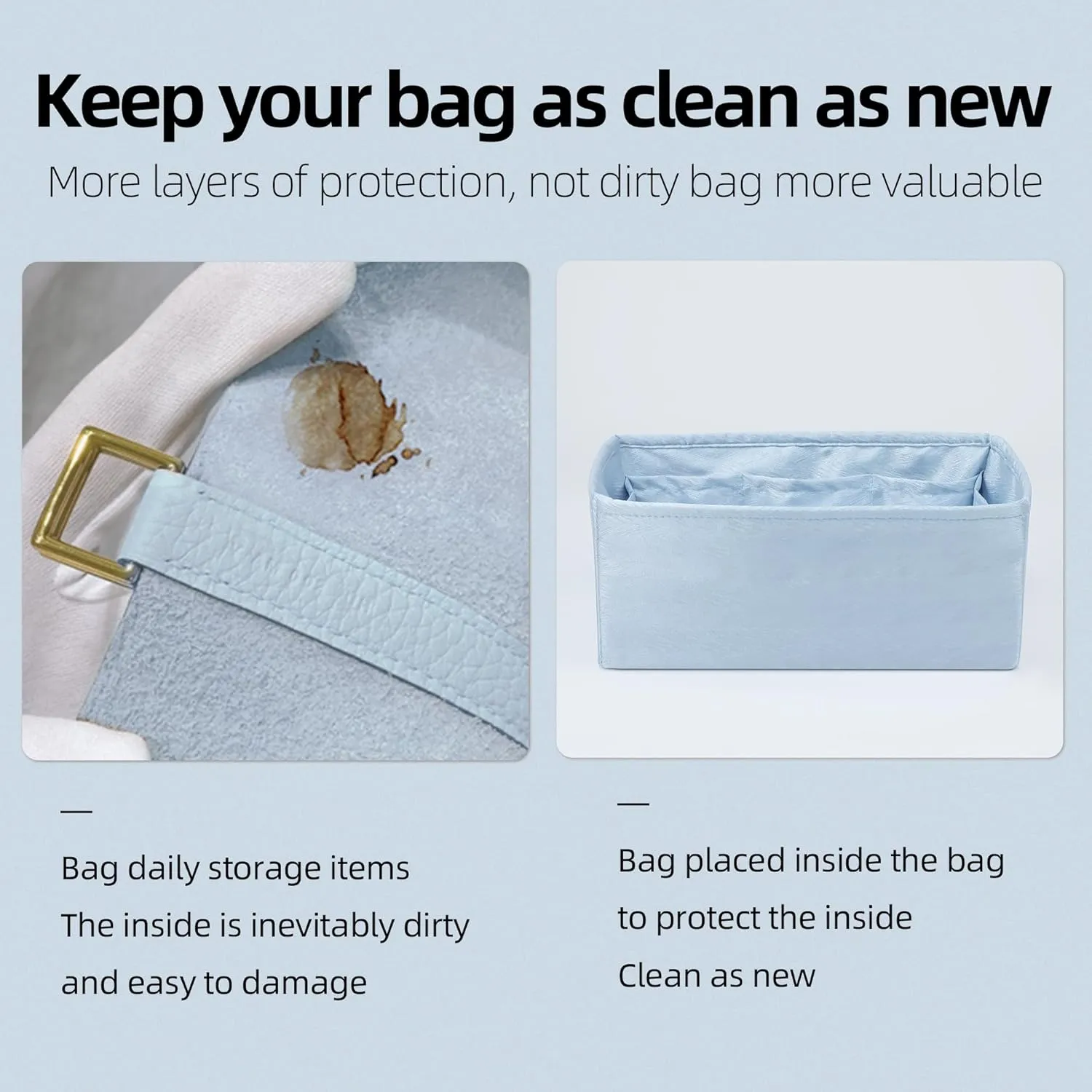 Silk Purse Organizer Insert Fits Lindy19/26/30/34 bags, Silky Soft Bag Shaper for Women Luxury Handbag Tote, Lightweight Inner Bag(LD19/Mini,Blue Pale)