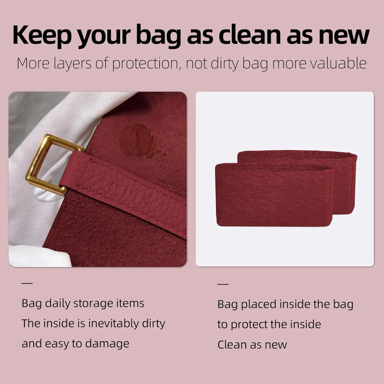Silk Purse Organizer Insert for Chanel Cocohandle Mini/S/M/L, Lightweight Handbag Tote Organizer Liner,Soft Inner Bag(Small,Wine Red)