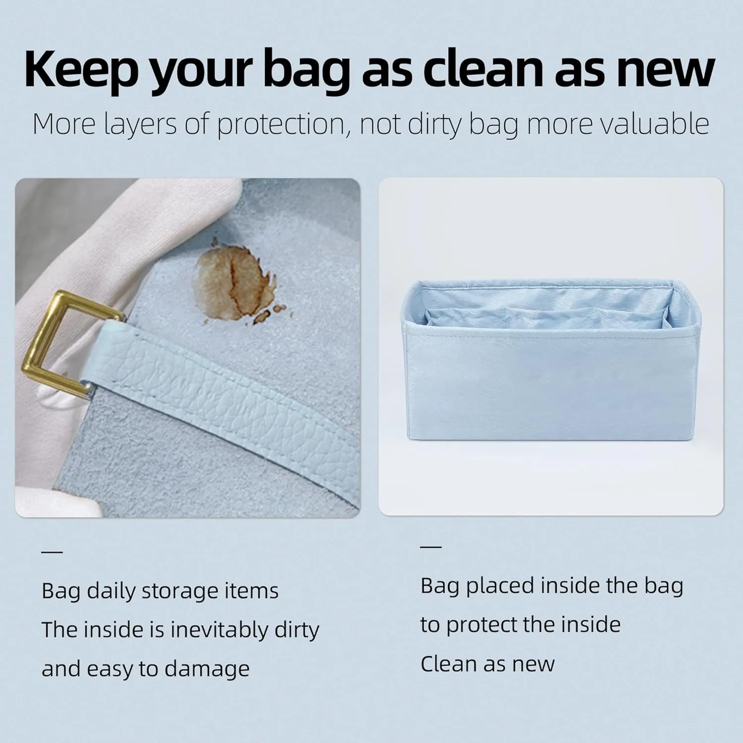 Silk Purse Organizer Insert for Kelly Bags, Lightweight Kelly Pochette Bag Insert Liner, Luxury Handbag Tote Shaper, Large Capacity Inner Bag (Kelly Pochette,Blue Pale)