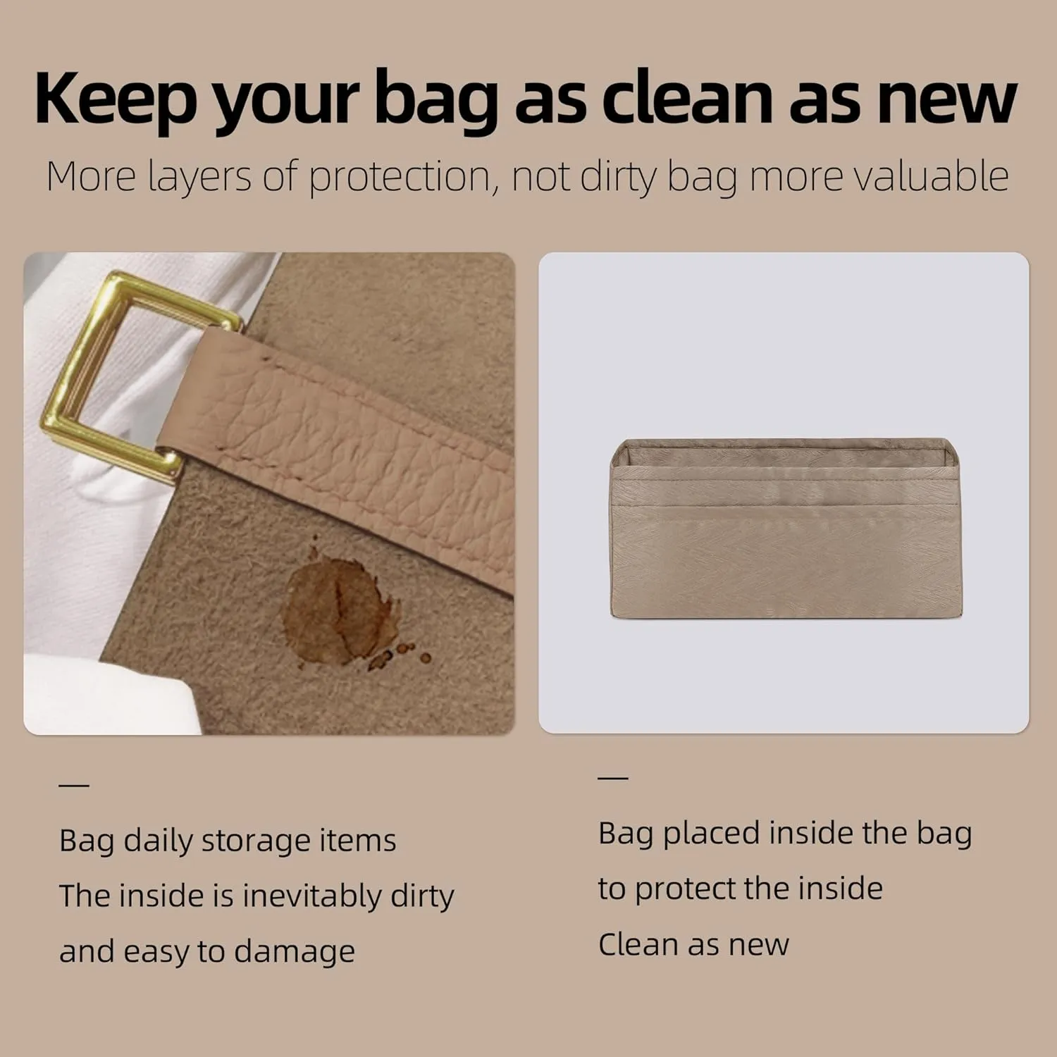 Silk Purse Organizer Insert,Silky Smooth Bag Organizer Liner,Handbag Tote Shaper fit LV Alma bb/PM/MM Bags(Alma bb,Grey Tea)