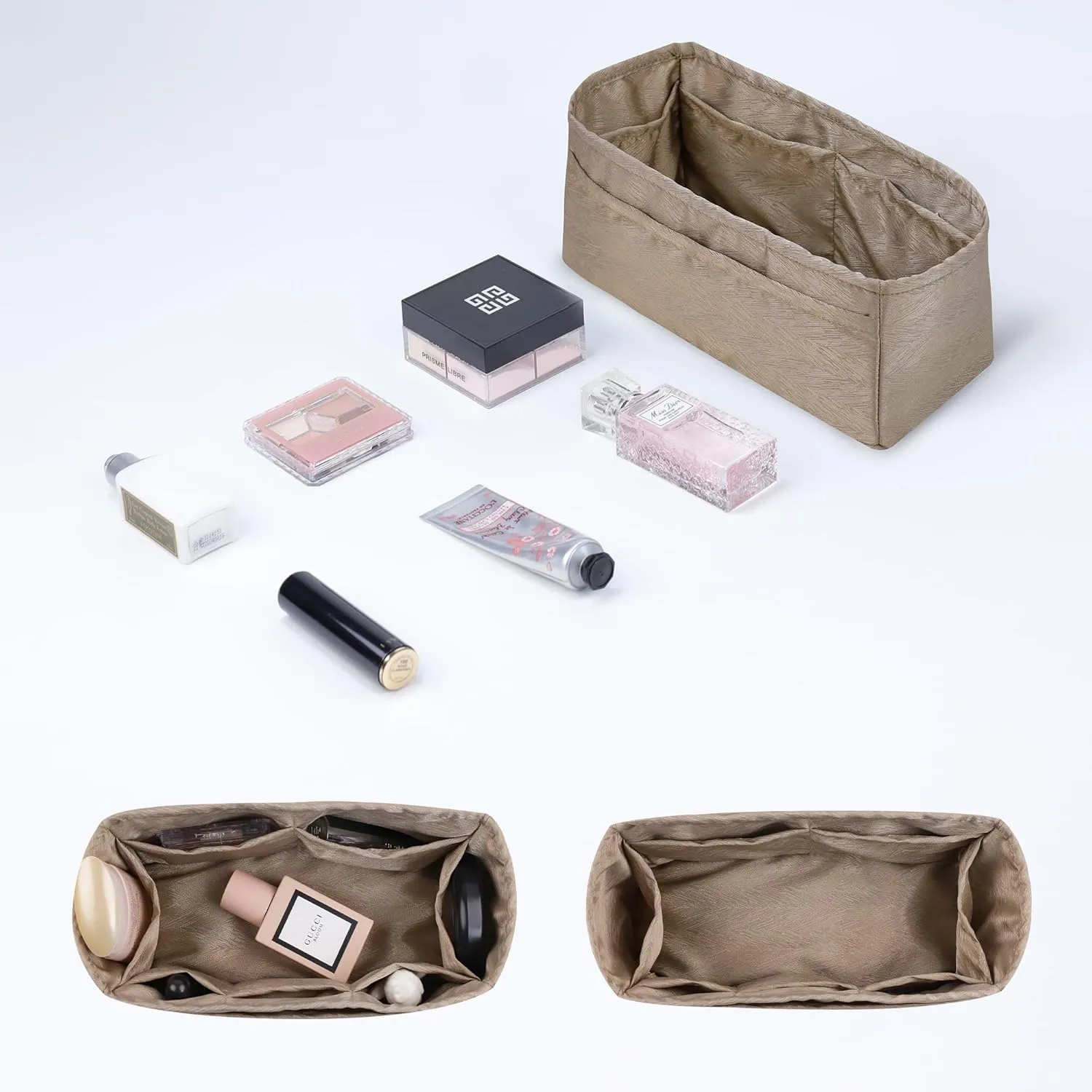 Silk Purse Organizer Insert,Silky Smooth Bag Organizer Liner,Handbag Tote Shaper fit LV Alma bb/PM/MM Bags(Alma bb,Grey Tea)
