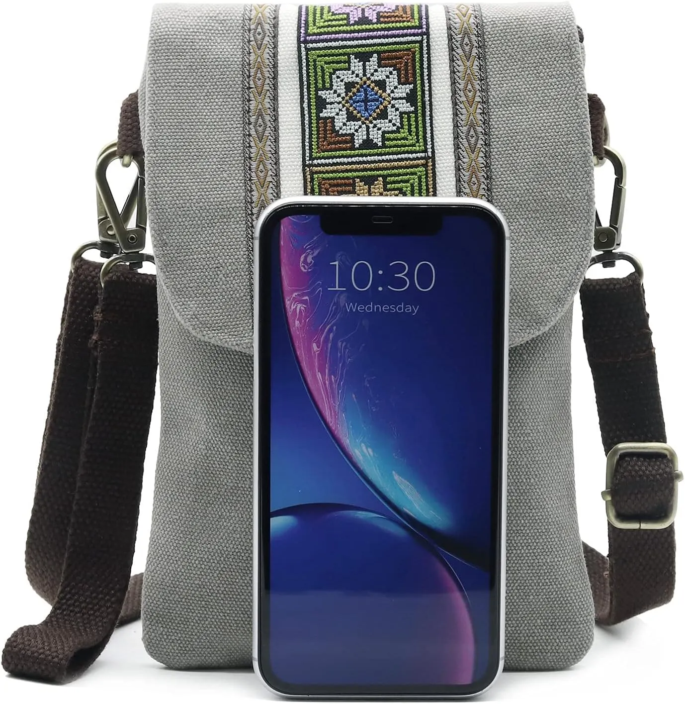 SILKAREA Vintage Embroidered Canvas Flip Small Crossbody Bag Cell Phone Pouch for Women Wristlet Wallet Bag Coin Purse