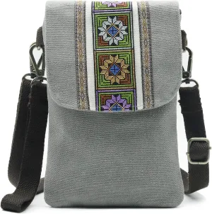 SILKAREA Vintage Embroidered Canvas Flip Small Crossbody Bag Cell Phone Pouch for Women Wristlet Wallet Bag Coin Purse