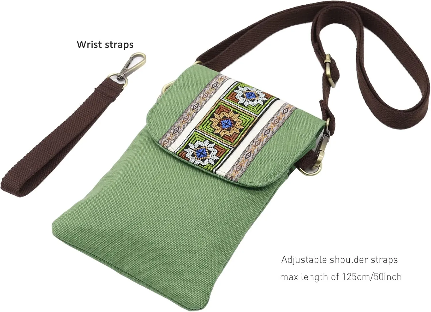 SILKAREA Vintage Embroidered Canvas Flip Small Crossbody Bag Cell Phone Pouch for Women Wristlet Wallet Bag Coin Purse