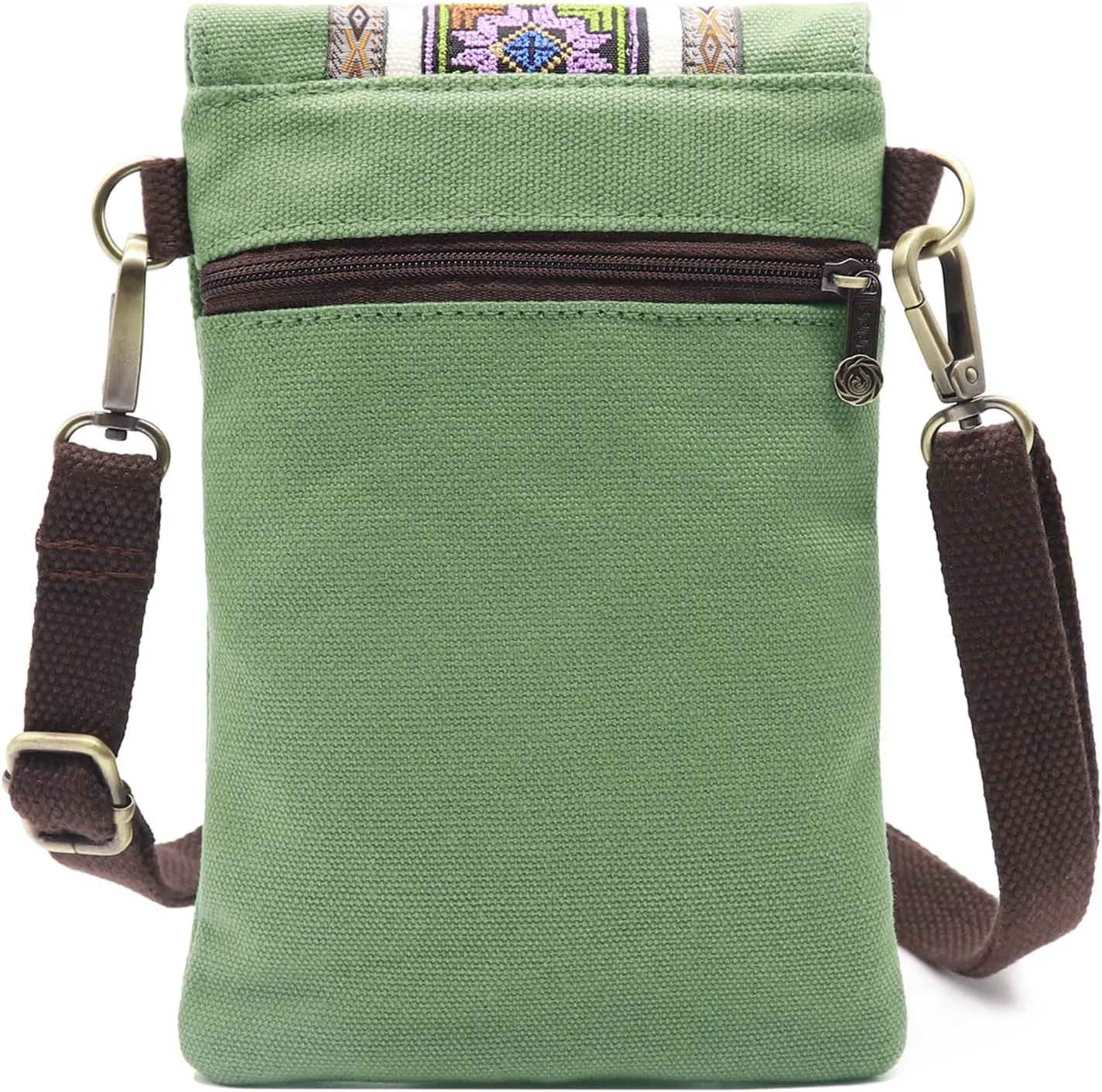 SILKAREA Vintage Embroidered Canvas Flip Small Crossbody Bag Cell Phone Pouch for Women Wristlet Wallet Bag Coin Purse