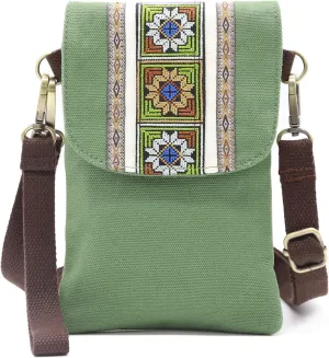 SILKAREA Vintage Embroidered Canvas Flip Small Crossbody Bag Cell Phone Pouch for Women Wristlet Wallet Bag Coin Purse