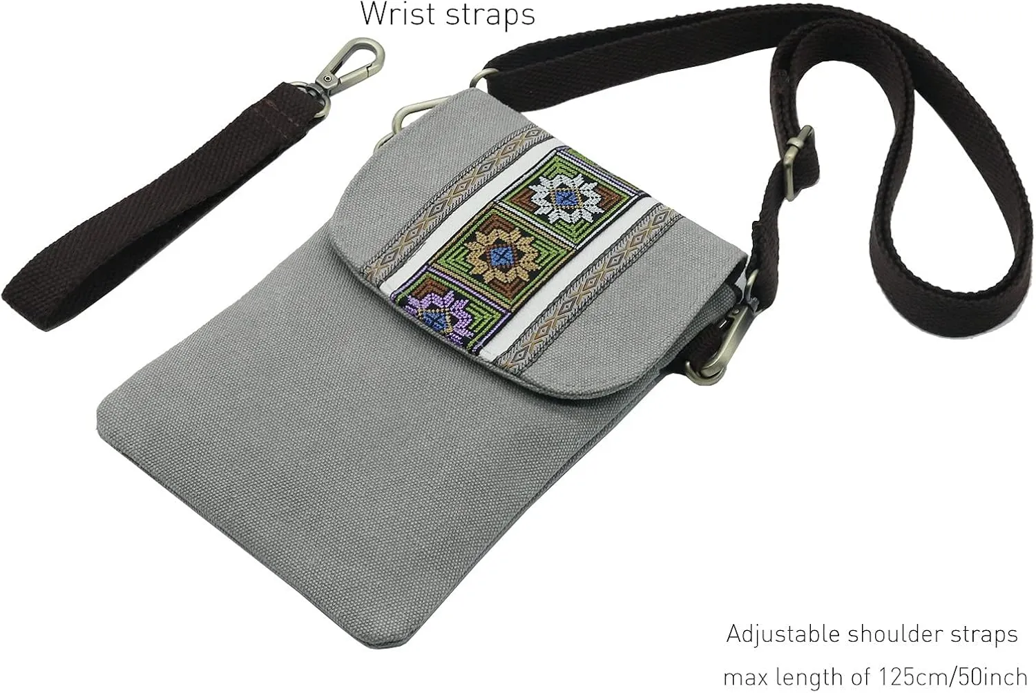 SILKAREA Vintage Embroidered Canvas Flip Small Crossbody Bag Cell Phone Pouch for Women Wristlet Wallet Bag Coin Purse
