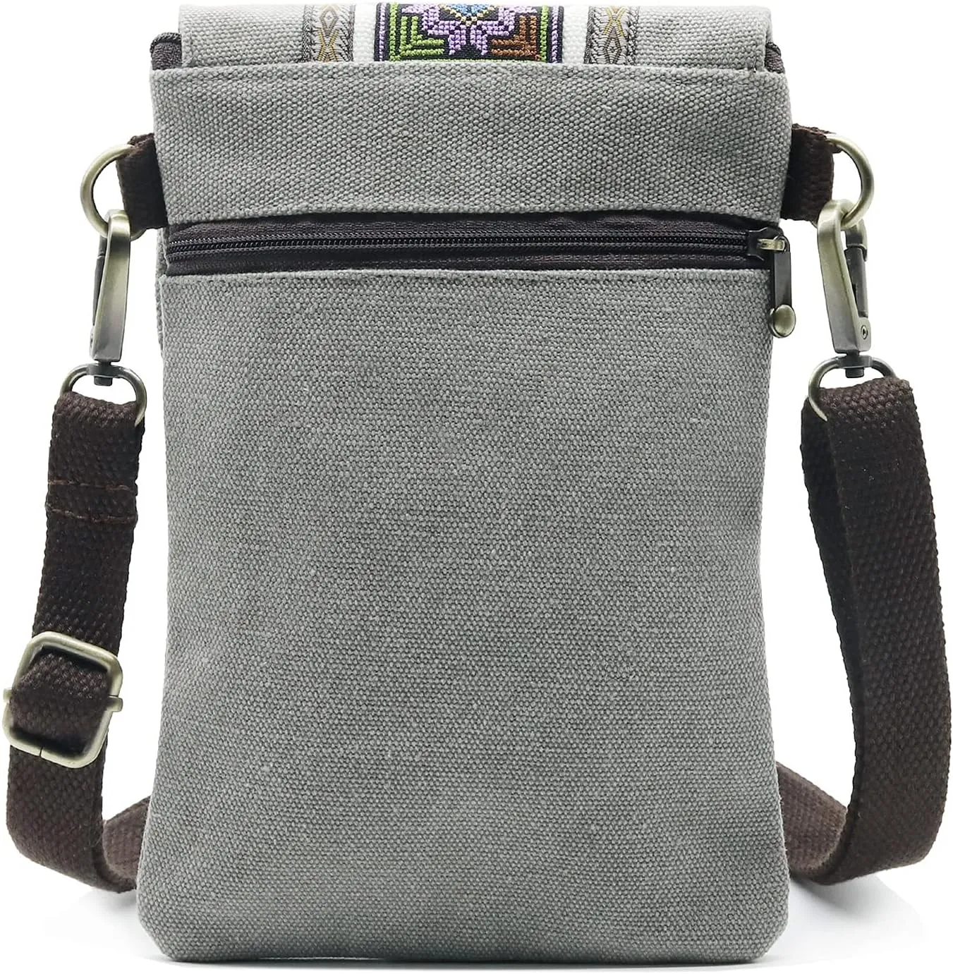SILKAREA Vintage Embroidered Canvas Flip Small Crossbody Bag Cell Phone Pouch for Women Wristlet Wallet Bag Coin Purse