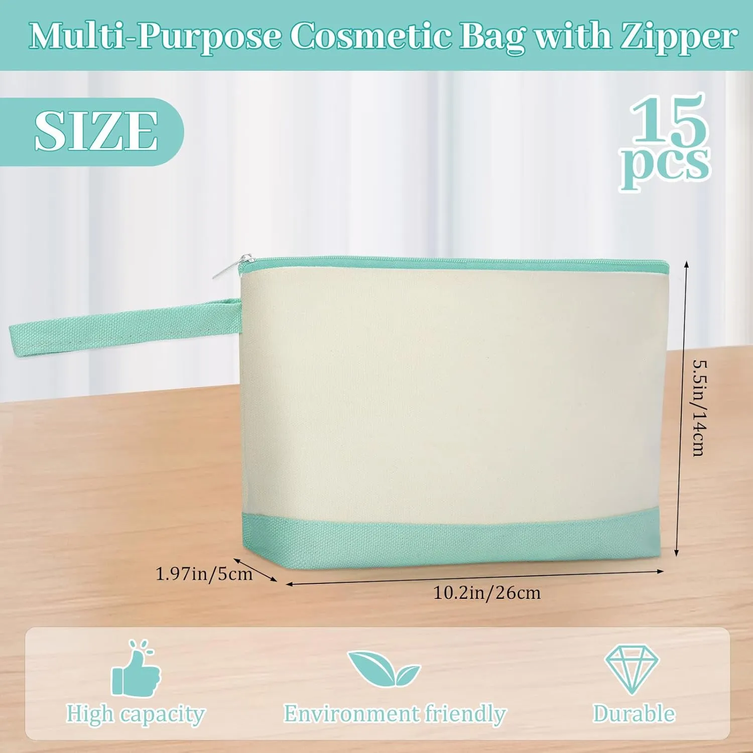 Silkfly 15 Pcs Cotton Canvas Makeup Bags Canvas Cosmetic Bag with Zipper 10.2 x 5.5 x 2 Inches Blank DIY Pouch Bulk with Bottom Travel Toiletry Pouch for Women(Classic)