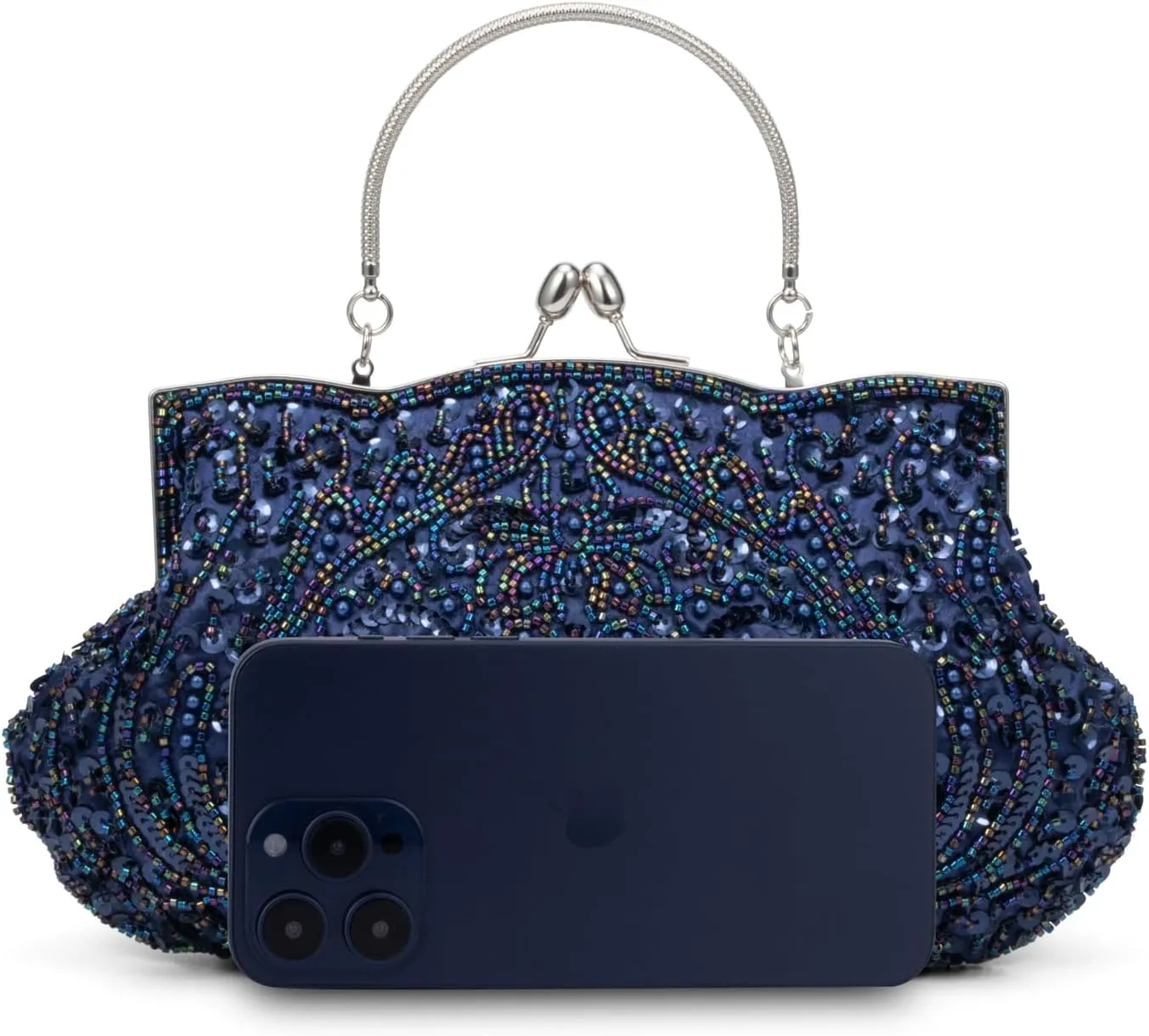Simcat Beaded Sequin Flower Evening Purse Large Clutch Bag