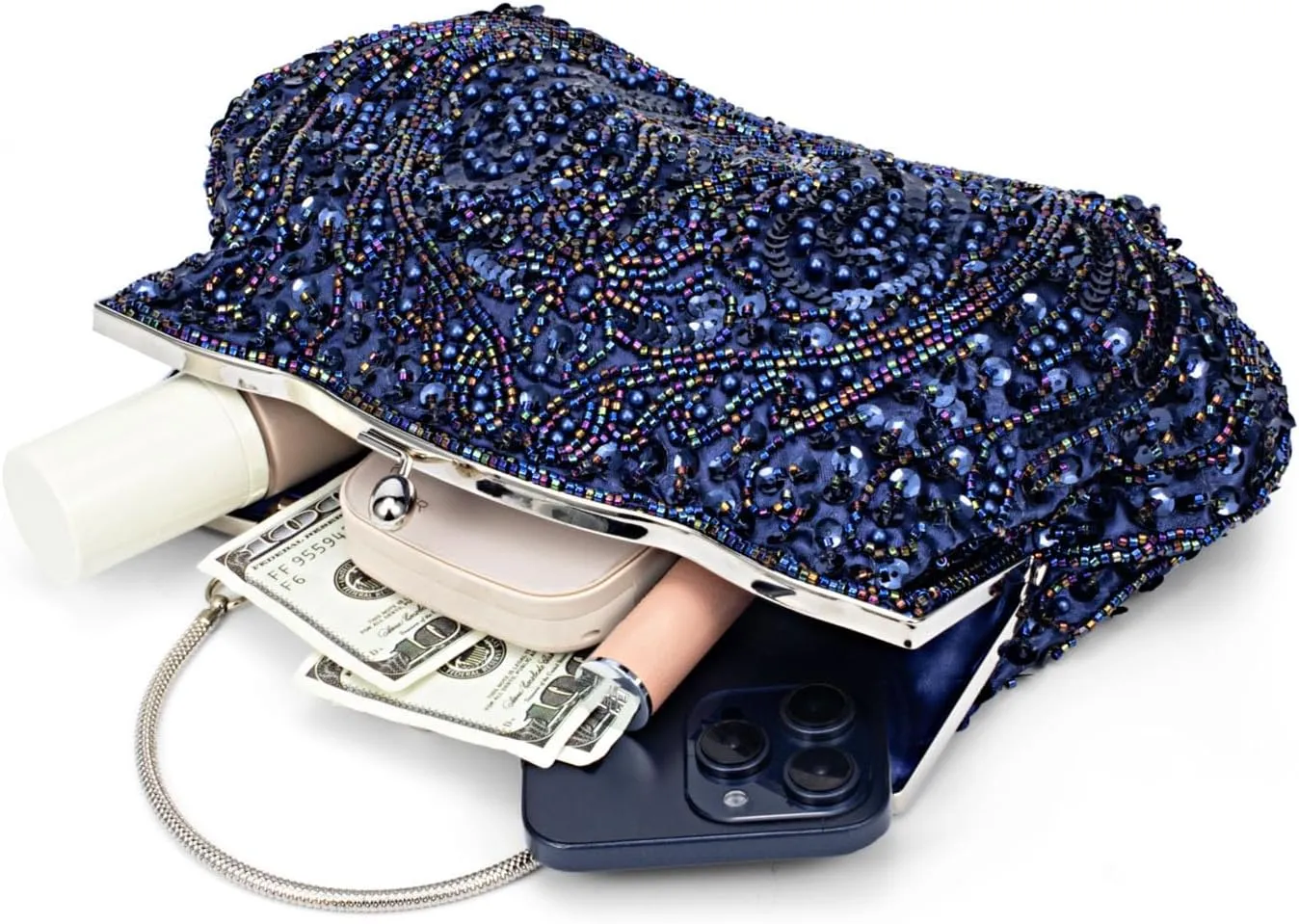 Simcat Beaded Sequin Flower Evening Purse Large Clutch Bag