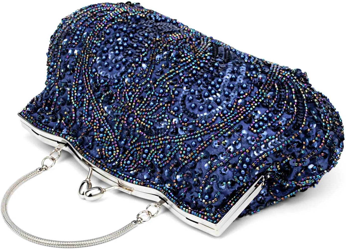 Simcat Beaded Sequin Flower Evening Purse Large Clutch Bag