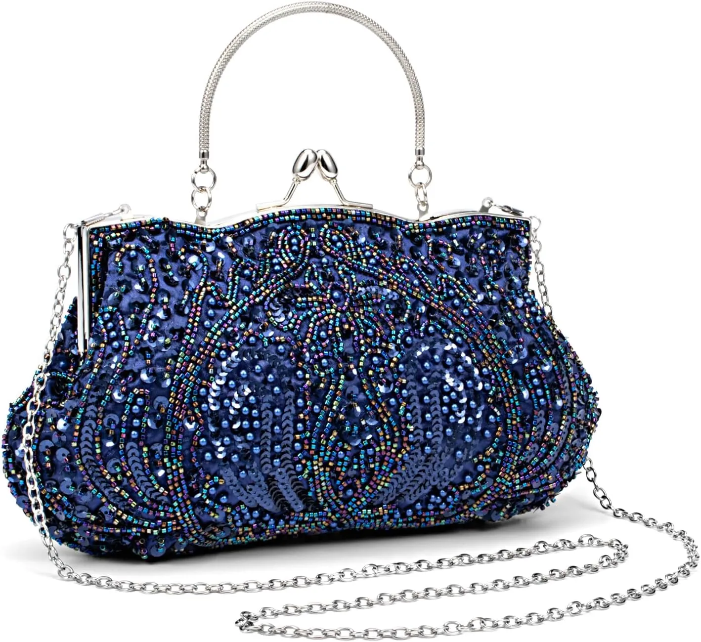 Simcat Beaded Sequin Flower Evening Purse Large Clutch Bag