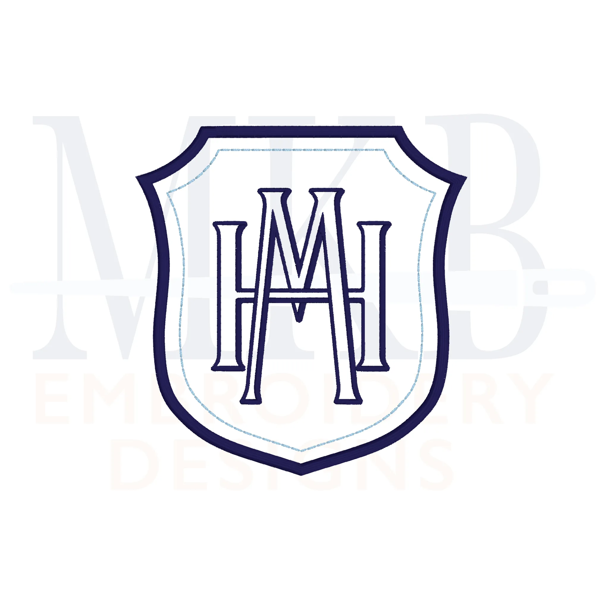 Simple Monogram Crest, Large Double Border Font Frame, Sashiko Accent Shield, Wedding Crest, Satin Stitch Machine Embroidery Design File