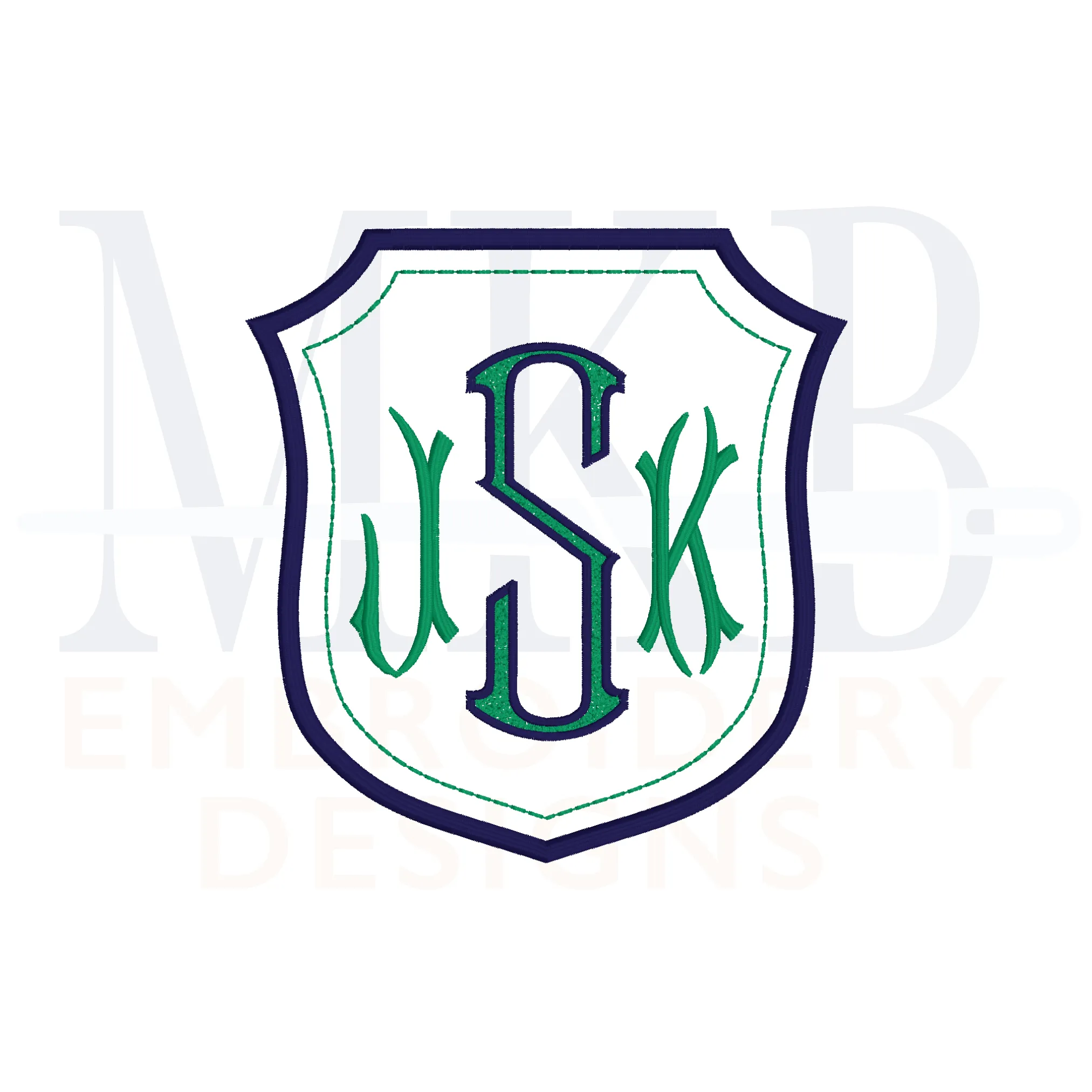 Simple Monogram Crest, Large Double Border Font Frame, Sashiko Accent Shield, Wedding Crest, Satin Stitch Machine Embroidery Design File