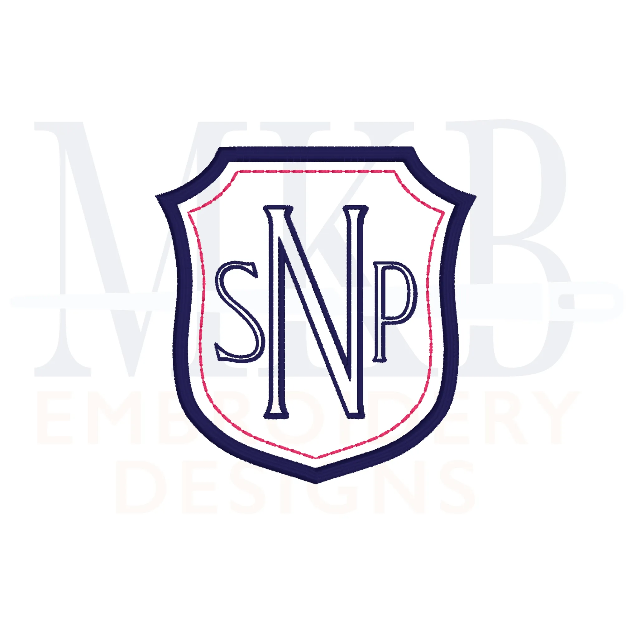 Simple Monogram Crest, Large Double Border Font Frame, Sashiko Accent Shield, Wedding Crest, Satin Stitch Machine Embroidery Design File