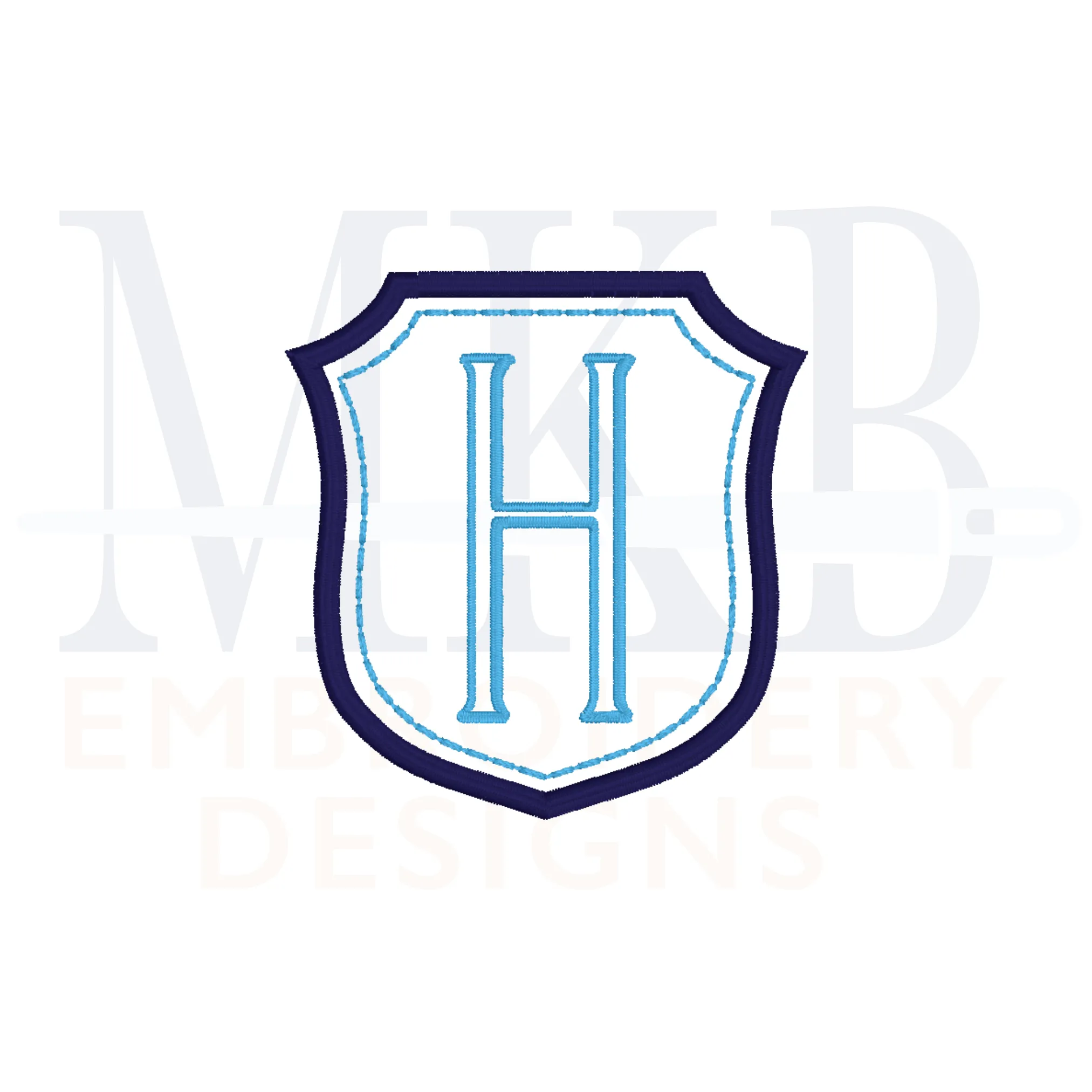 Simple Monogram Crest, Small Double Border Font Frame, Sashiko Accent Shield, Wedding Crest, Satin Stitch Machine Embroidery Design File
