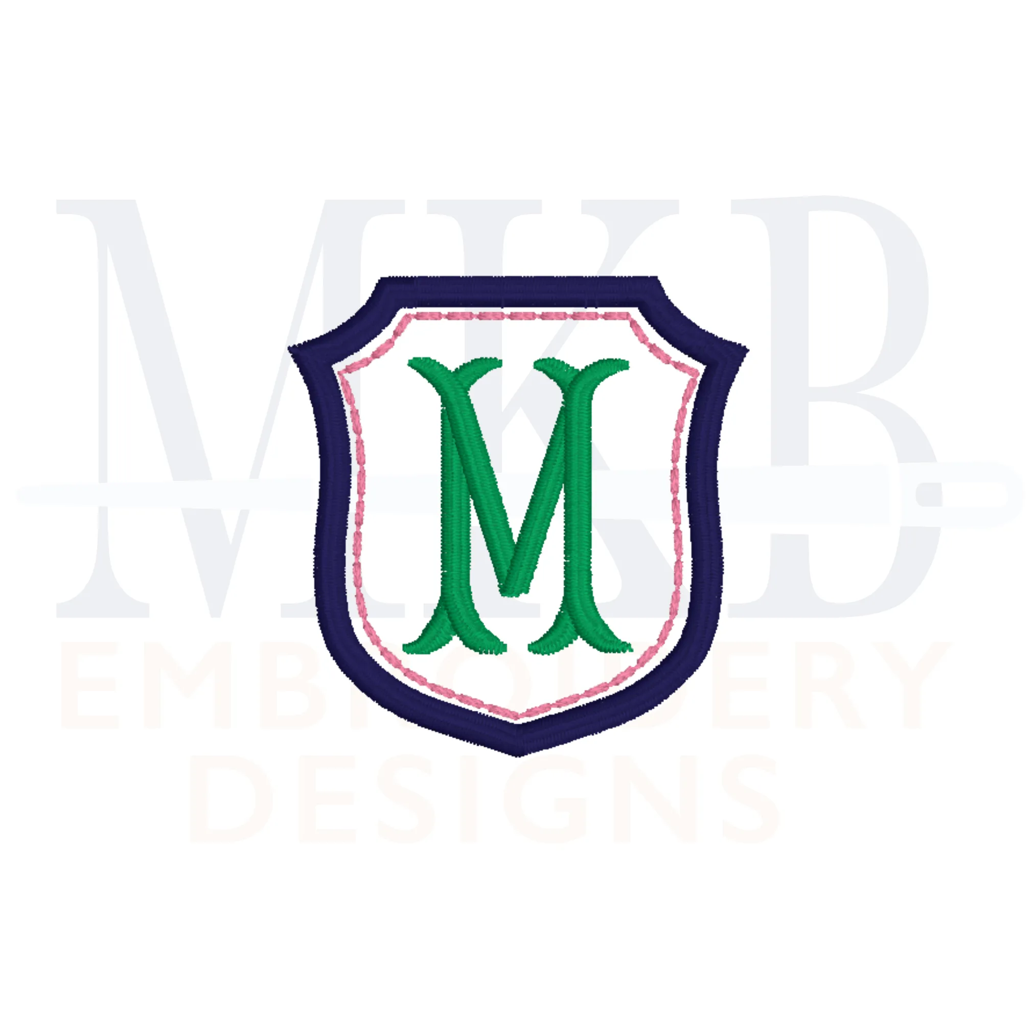 Simple Monogram Crest, Small Double Border Font Frame, Sashiko Accent Shield, Wedding Crest, Satin Stitch Machine Embroidery Design File