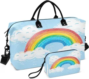 Sinestour Sketch Rainbow Travel Duffel Bag for Men Women with Makeup Bag Weekend Overnight Carry On Bags for Travel Hospital Gym